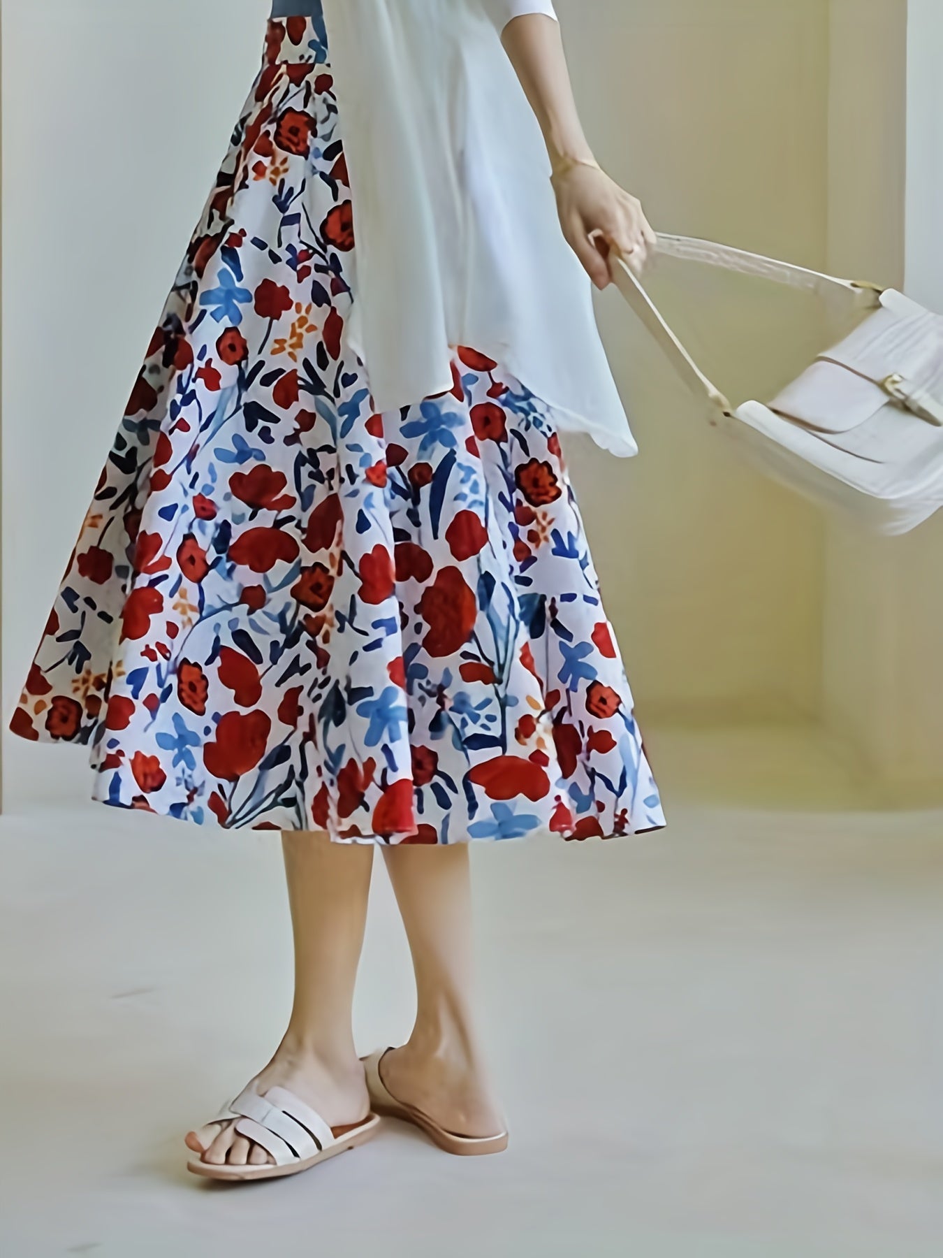Floral Print A-line Skirt Casual Skirt for Spring & Summer