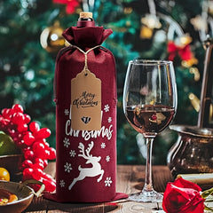 Christmas Linen Wine Bottle Bag Drawstring Wine Bottle Cover