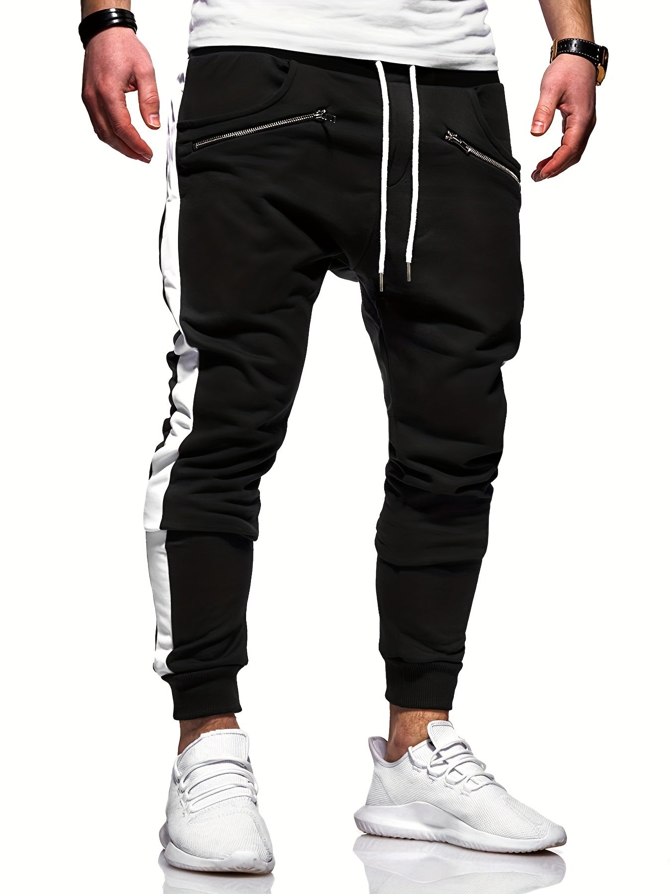 Men's Zipper Pocket Joggers Casual Loose Fit Pants