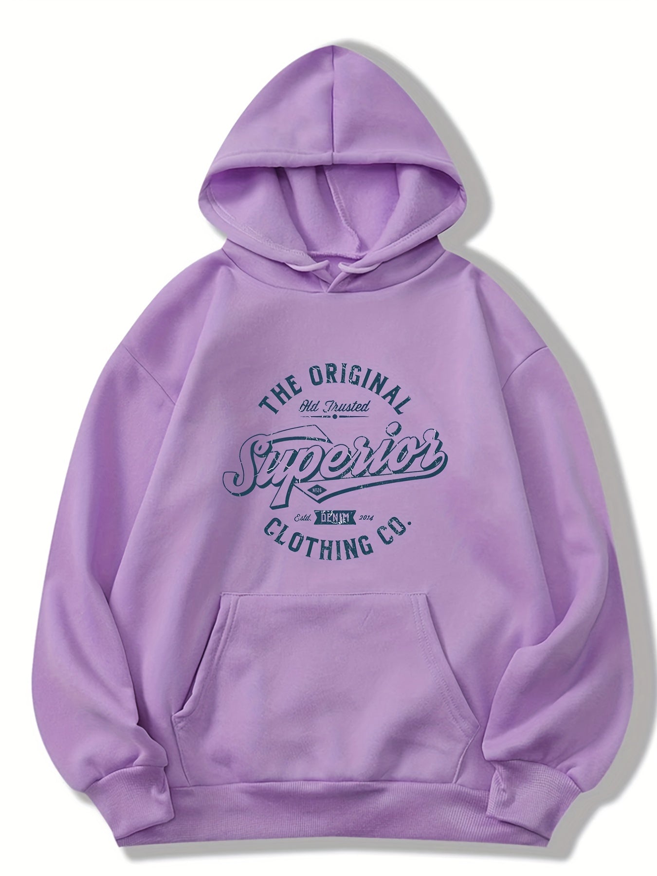 Casual Letter Print Pocket Hoodie Retro Hooded Drawstring Loose Sweatshirt