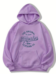 Casual Letter Print Pocket Hoodie Retro Hooded Drawstring Loose Sweatshirt