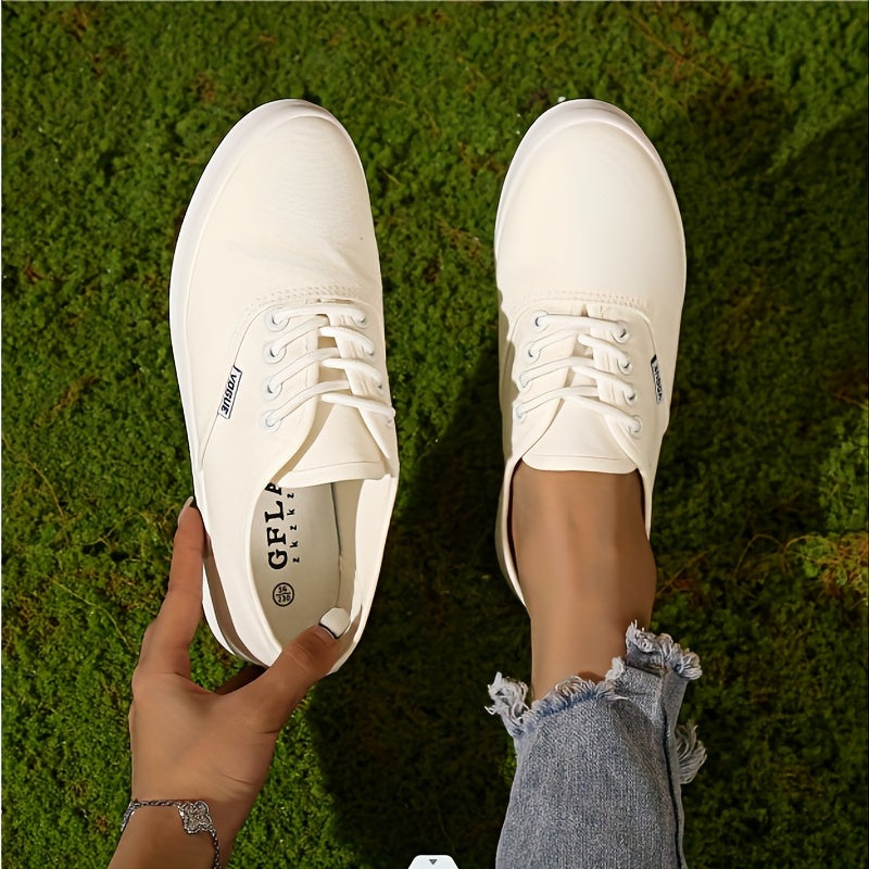 Women's Canvas Sneakers Lace Up Low Top Walking Shoes Lightweight Flat