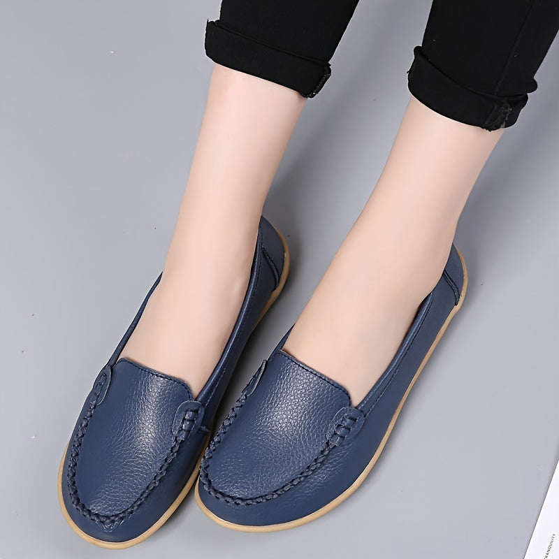 Women's Soft Leather Loafers Slip-On Flats Lightweight Shoes