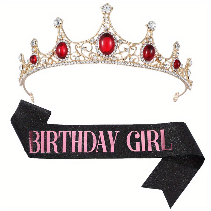 Crystal Headband Queen Crown Set Birthday Headdress