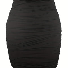 Solid Slim Ruched Mini Skirt Casual Every Skirt