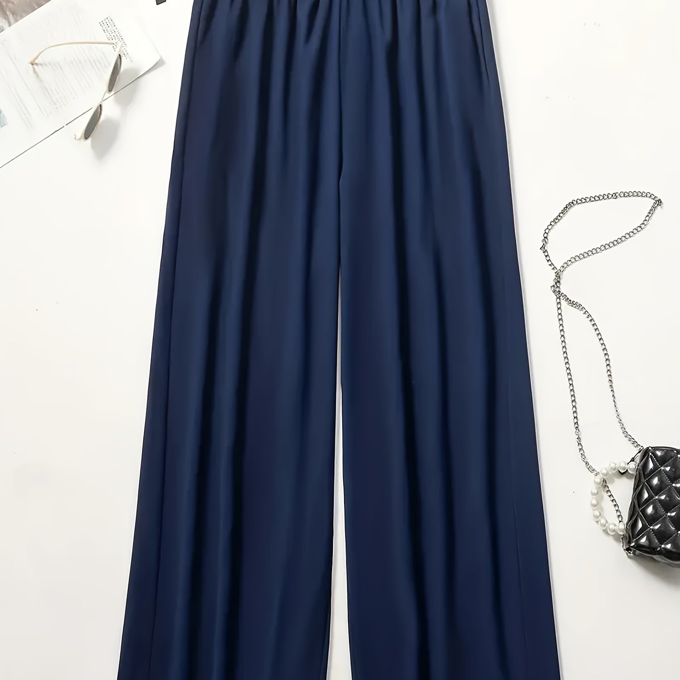 Wide Leg Casual Pants Elastic Waist Loose Fit