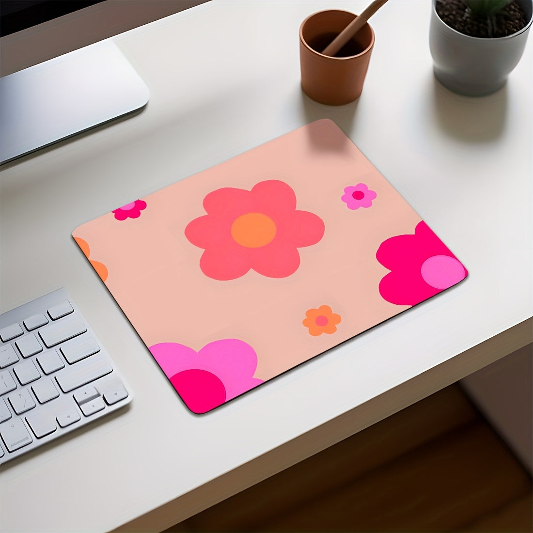Pink Floral Small Desktop Mouse Pad Office Home Computer Accessories
