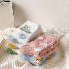 5 Pairs Cat Print Socks Warm Cozy Women's Stockings