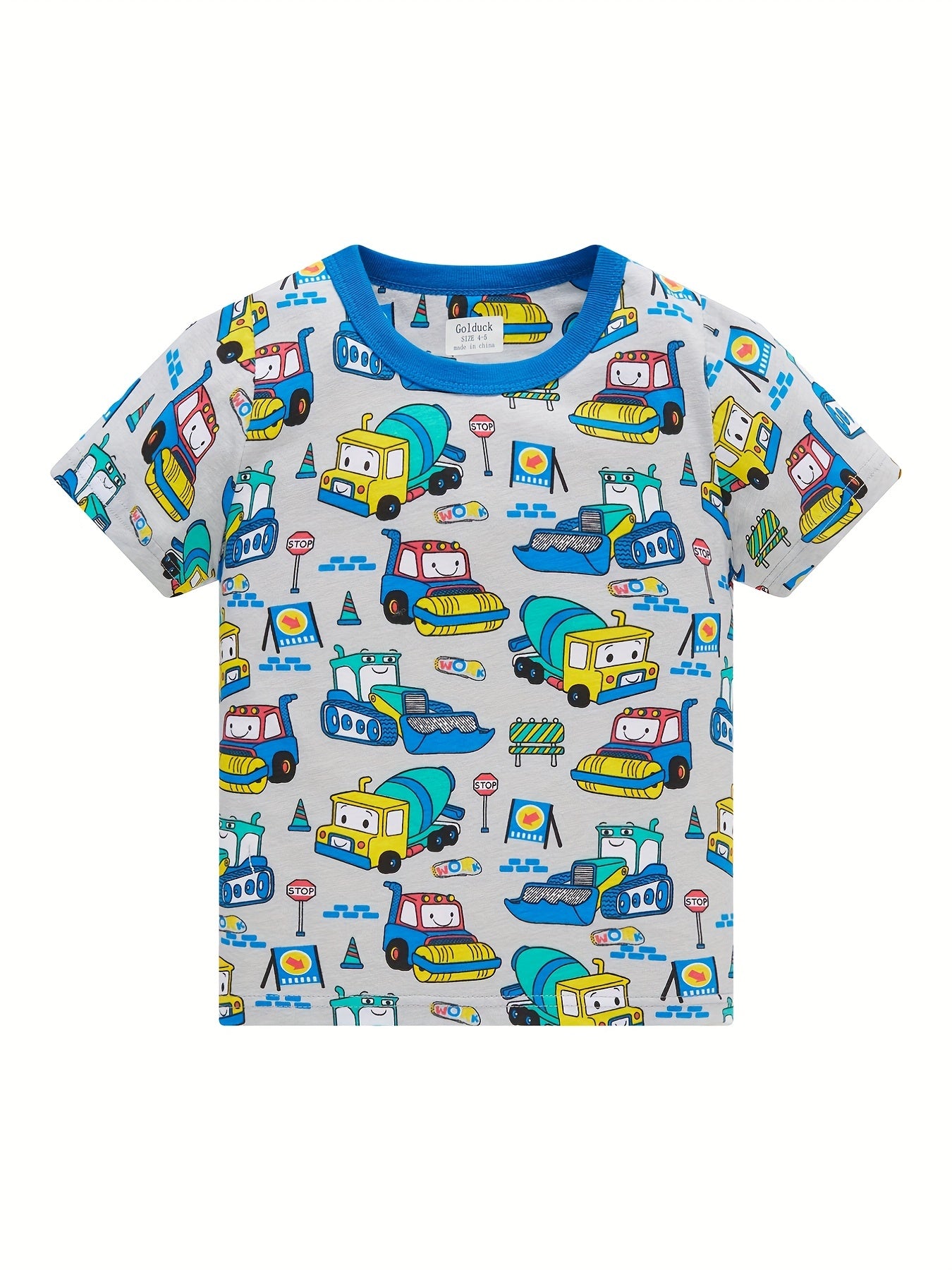 Boys Bulldozer Concrete Mixer Cartoon Pajamas Set
