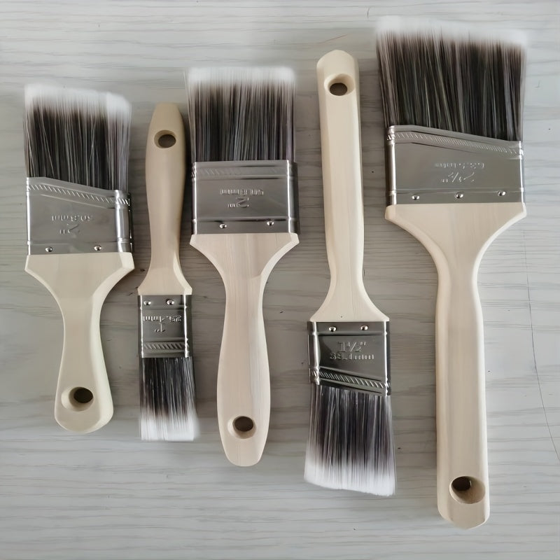 5pcs Angled Paint Brush Set Wooden Handle Stainless Ferrule