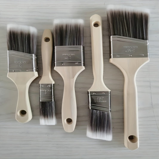 5pcs Angled Paint Brush Set Wooden Handle Stainless Ferrule