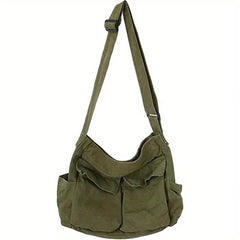 Casual Solid Crossbody Bag Hobo Bag With Pockets