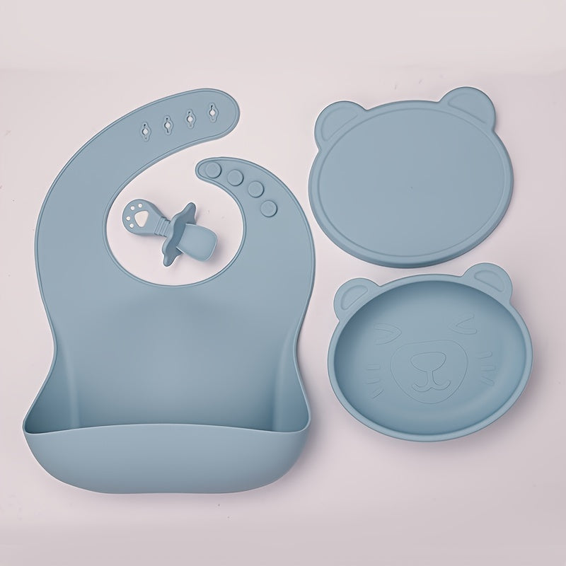 Baby Silicone Bib Spoon Suction Bowl Self feeding Set