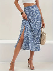 Floral Print Slit Thigh Midi Skirt