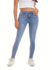 Plus Solid Button Fly High Rise Skinny Jeans