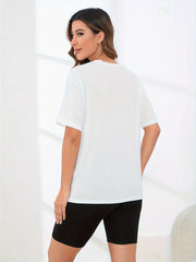 LA Print Crew Neck T Shirt Short Sleeve Casual Sport Tops