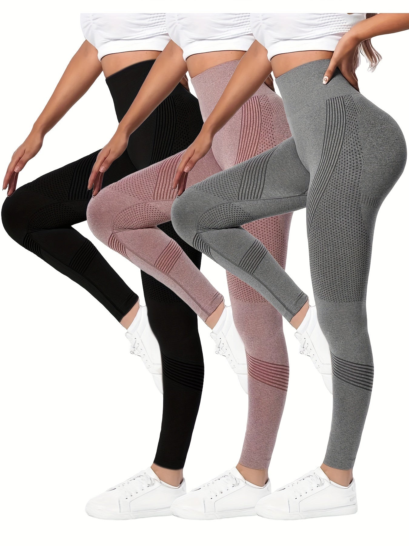 3pc High Waist Butt Lifting Yoga Leggings - Women's Activewear