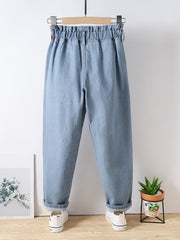 Toddler Girls Cartoon Paperbag Waist Jeans Kids Spring Summer Casual