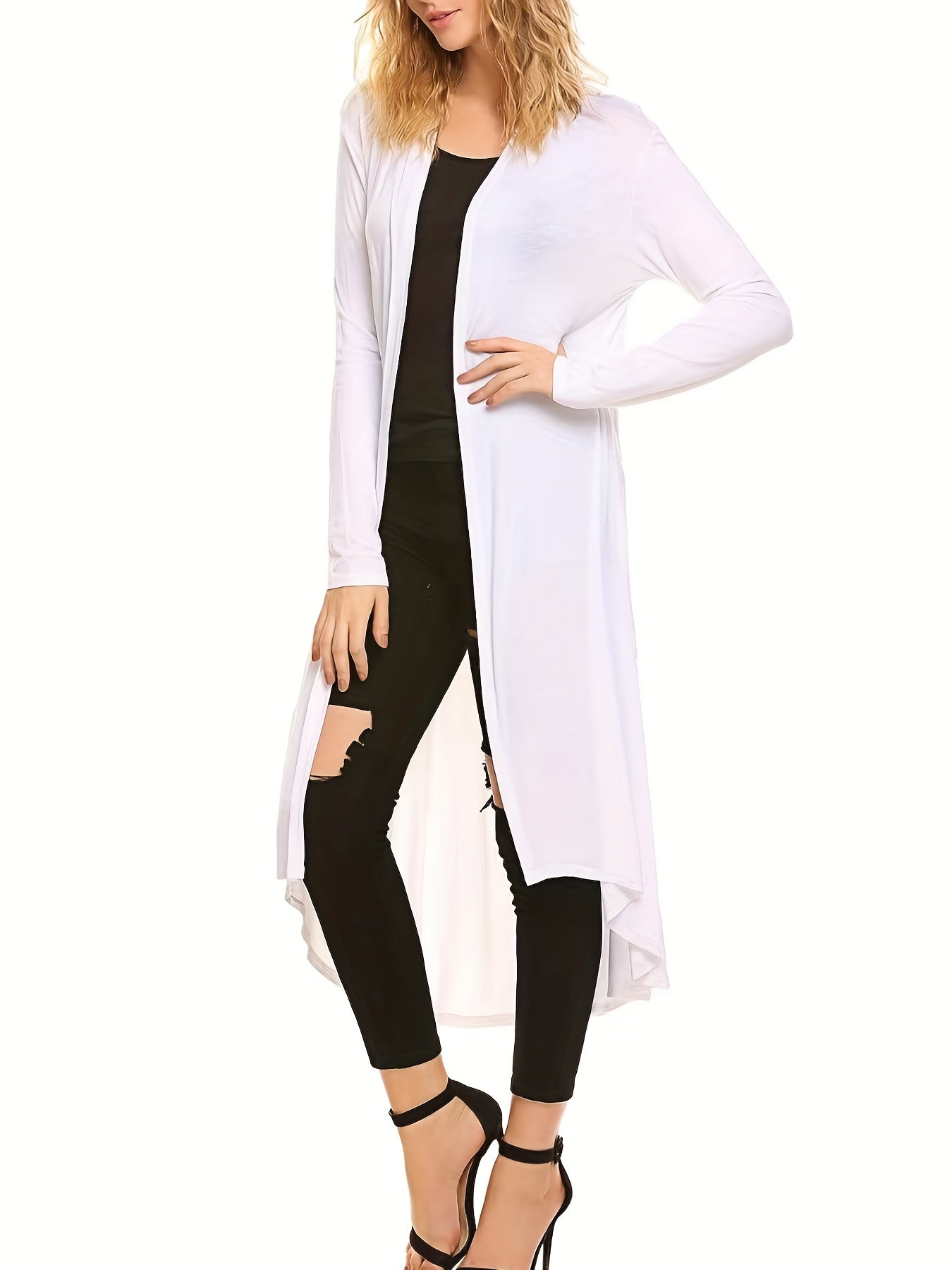 Open Front Drape Knit Cardigan Long Sleeve Sweater Women's Clothing