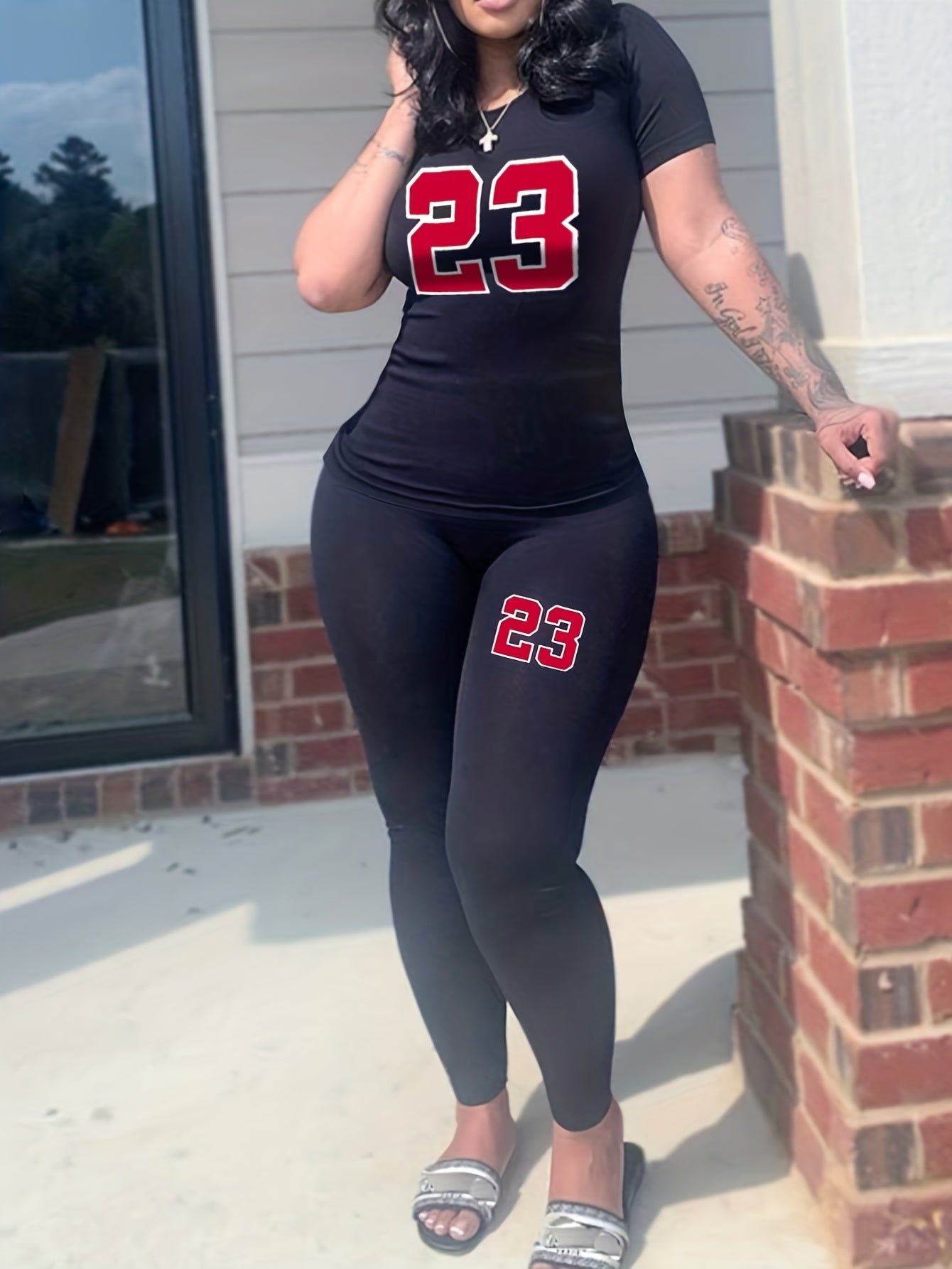 Women's Plus Number Print Tee & Pants Set