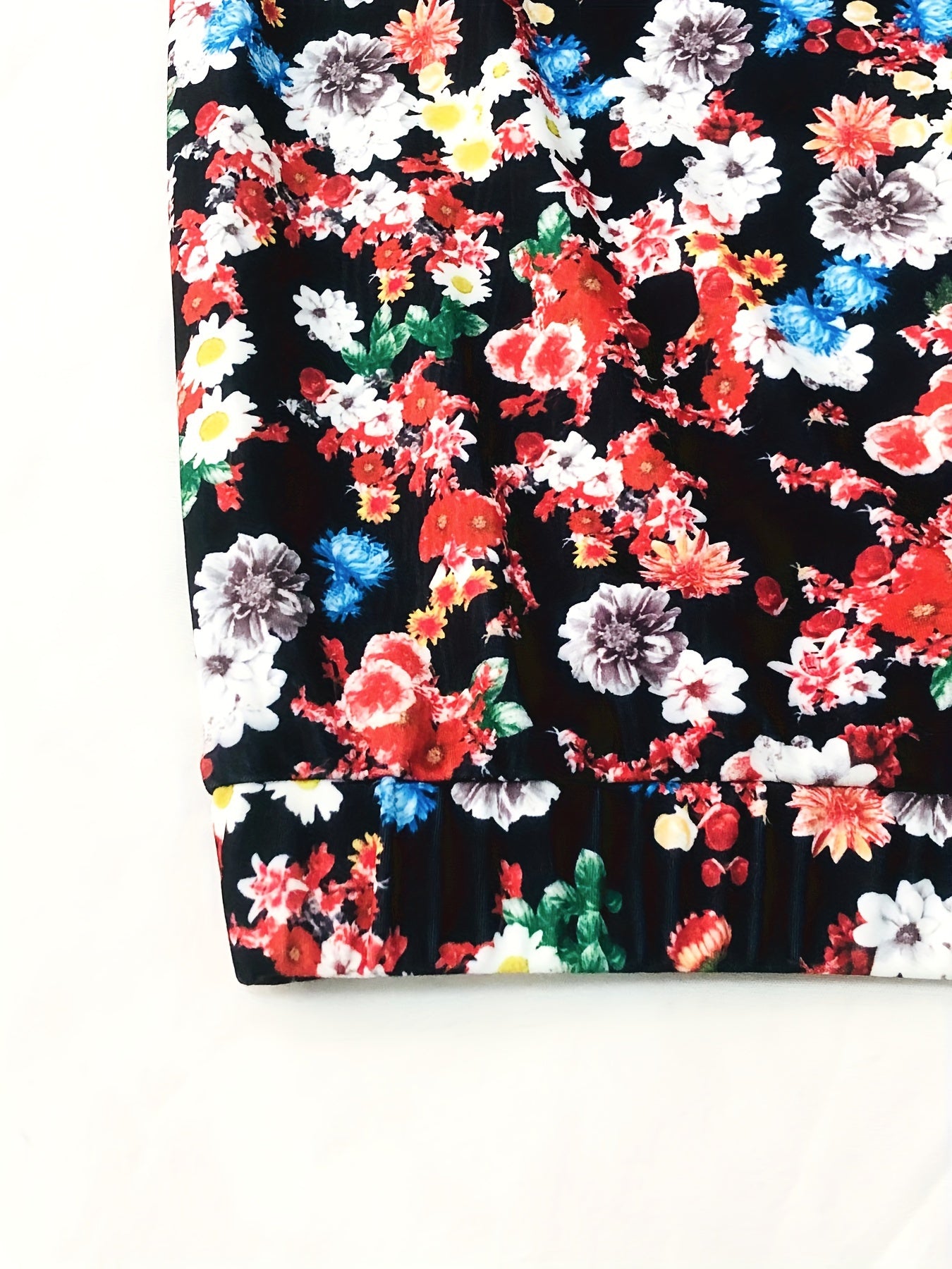 Plus Floral Print Elastic High Rise Straight Leg Trousers