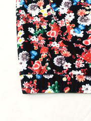 Plus Floral Print Elastic High Rise Straight Leg Trousers