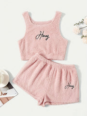 Women's Plus Size Lounge Set: Crop Tank Top & Shorts Pajamas 2 Piece Set