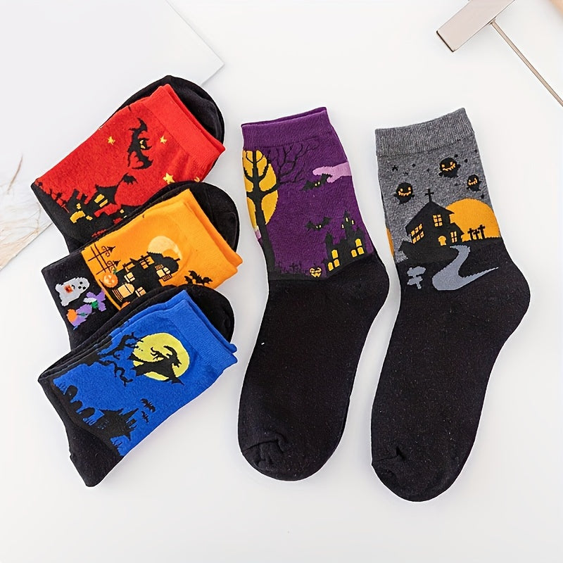 5 Pairs Bat Pattern Socks - Funny Halloween Mid Tube Women's Stockings
