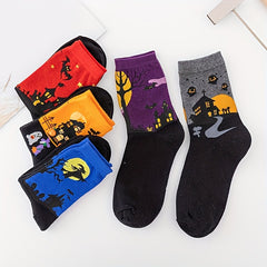 5 Pairs Bat Pattern Socks - Funny Halloween Mid Tube Women's Stockings
