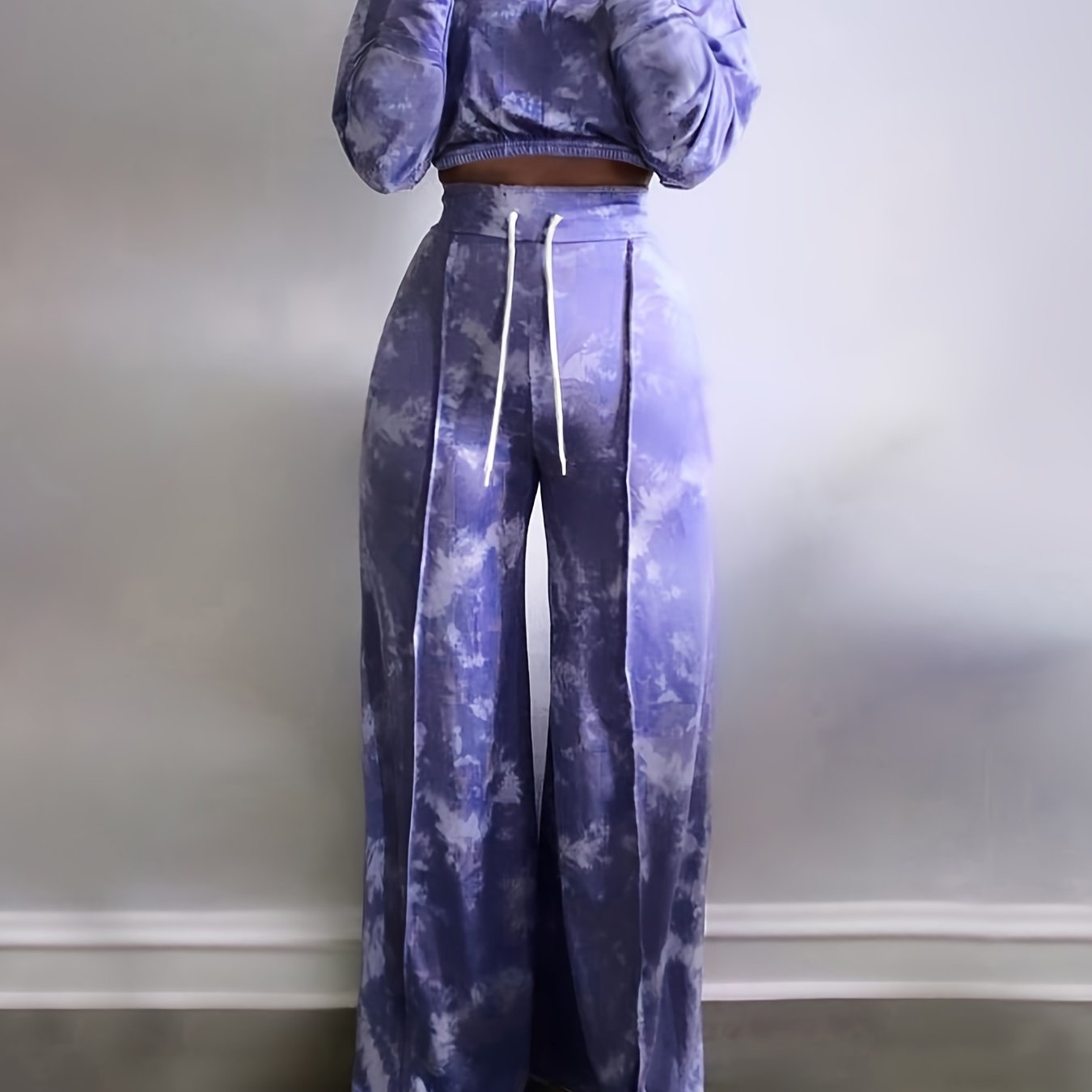 Tie Dye Two piece Set Long Sleeve Crop Top & Wide Leg Pants