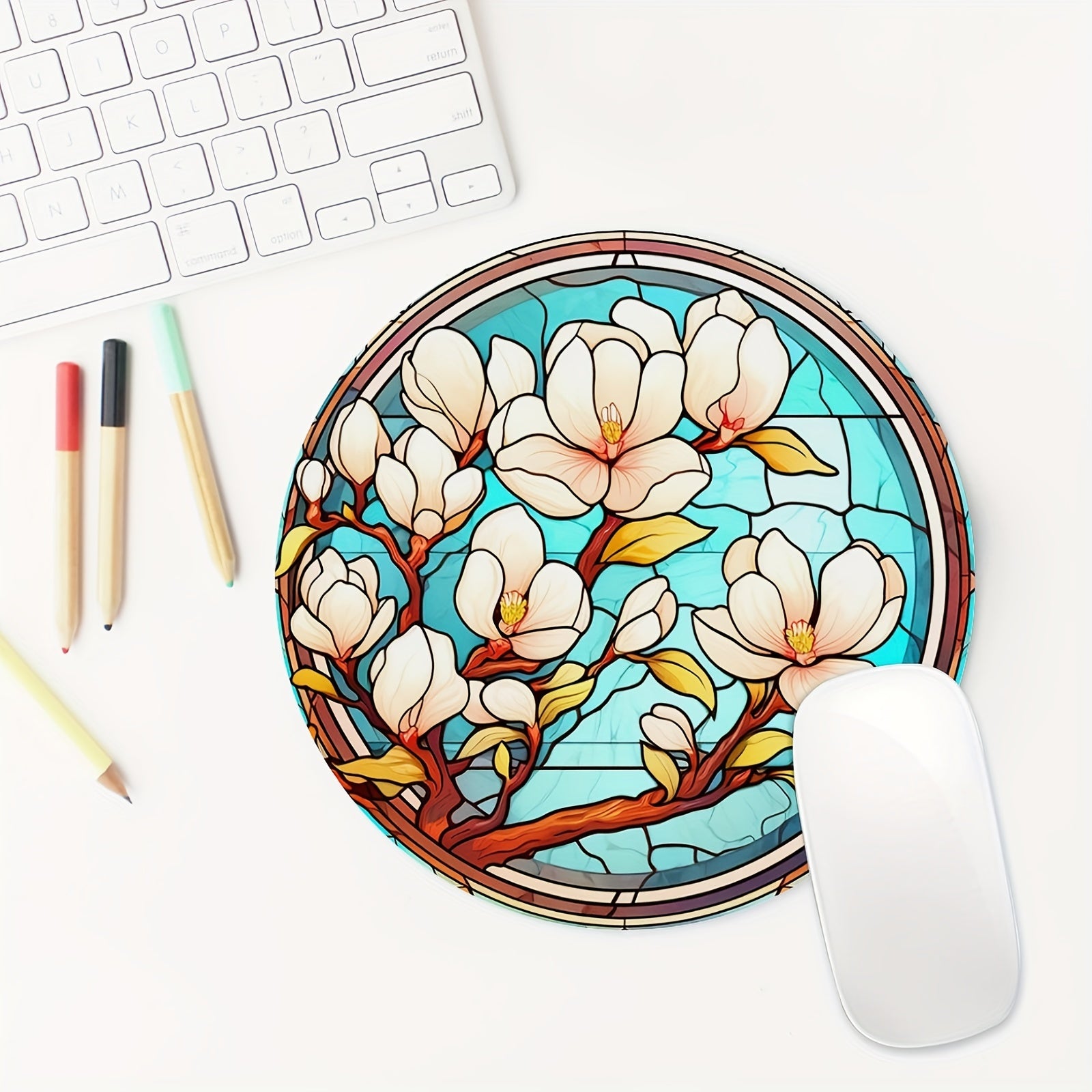 Stained Glass Floral Round Mouse Pad 7.87 Inch