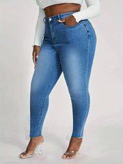 Solid Button Fly High Rise Skinny Jeans