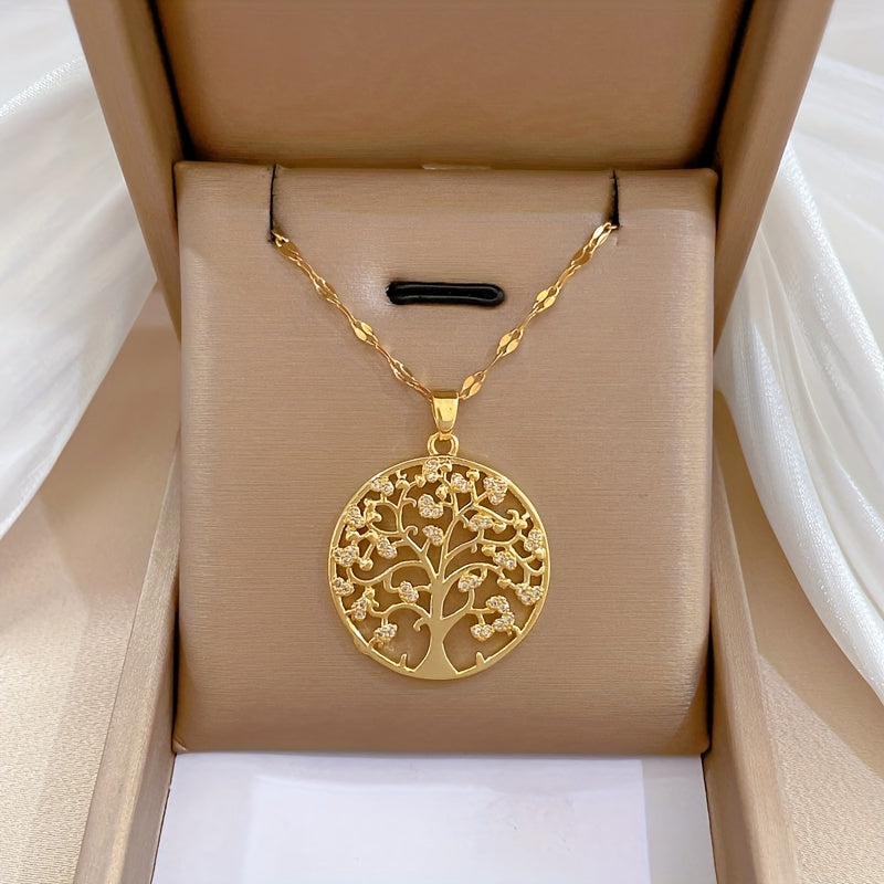 Golden Tree Pendant Necklace Retro Clavicle Chain Non-fading Jewelry