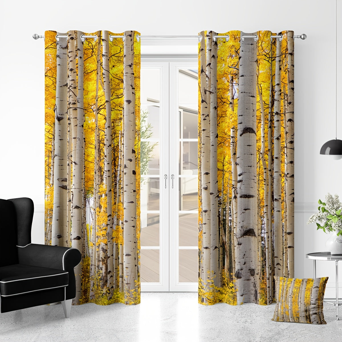 2pcs Trees Print Curtain For Home Decoration
