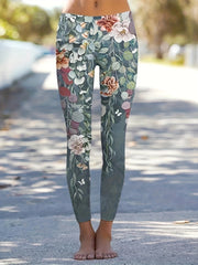 Casual Leggings Women's Plus Floral Print High Rise Leggings