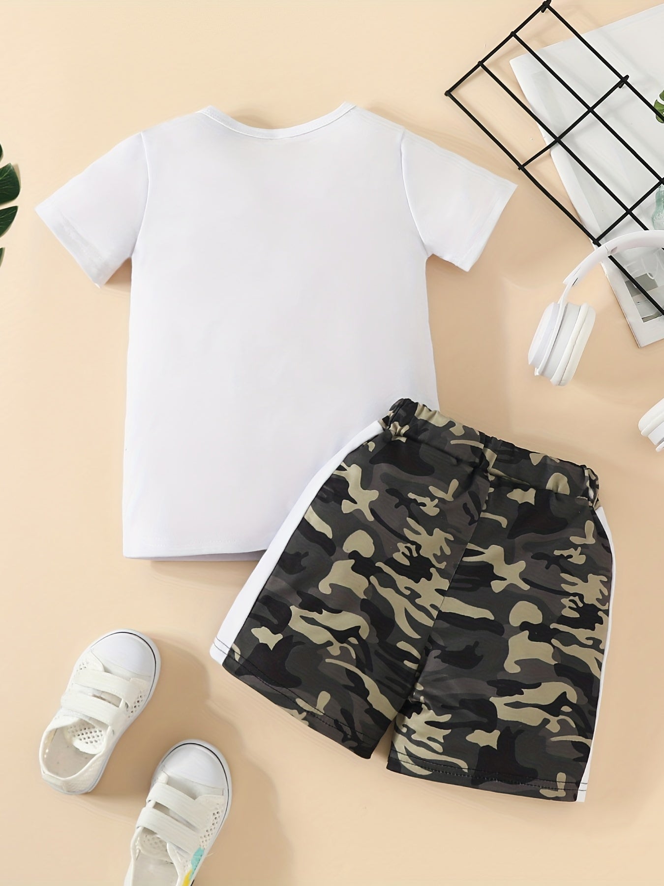Boys Camo Outfit Round Neck T shirt & Shorts Summer Clothing Set