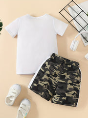 Boys Camo Outfit Round Neck T shirt & Shorts Summer Clothing Set