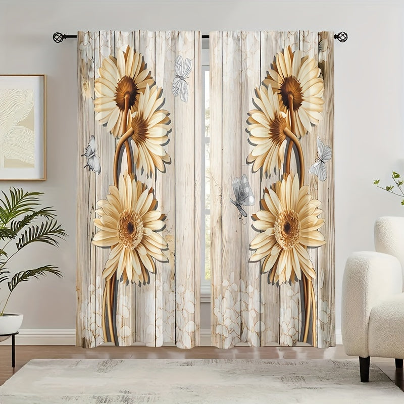 Butterfly Sunflower Curtains Rod Pocket Window Drapes