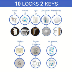 Magnetic Cabinet Locks Child Proof Safety Latches for Drawer Cupboard