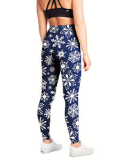 Snowflake Print Yoga Pants High Stretch Leggings
