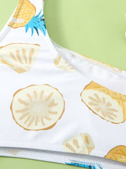 2pcs Pineapple Cold Shoulder Swimsuit Girls