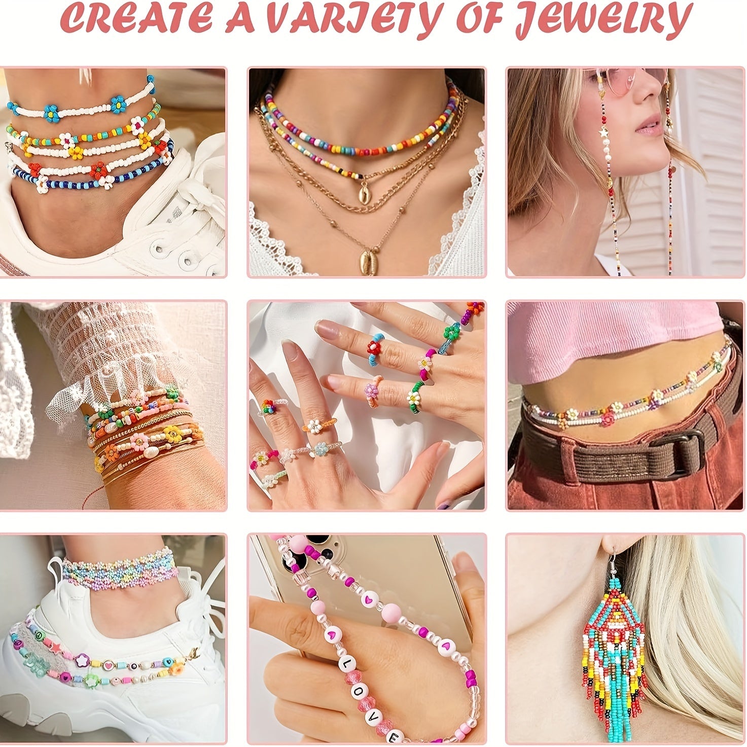 3500pcs 24 Colors 4mm Glass Rice Beads Set Seed Bead DIY Jewelry Making