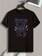 Broken Bear Print Men's Graphic T-shirt Casual Comfy Tees For Summer