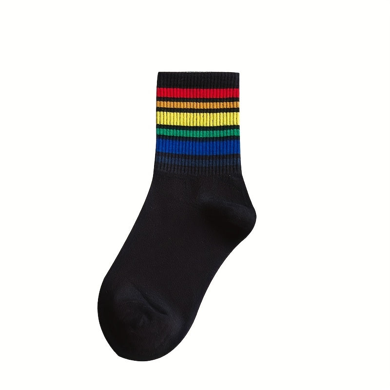 Rainbow Striped Crew Socks Women's Stockings