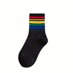 Rainbow Striped Crew Socks Women's Stockings