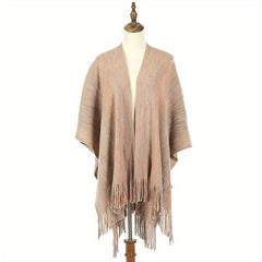 Knitted Fringed Shawl Wrap Long Cardigan