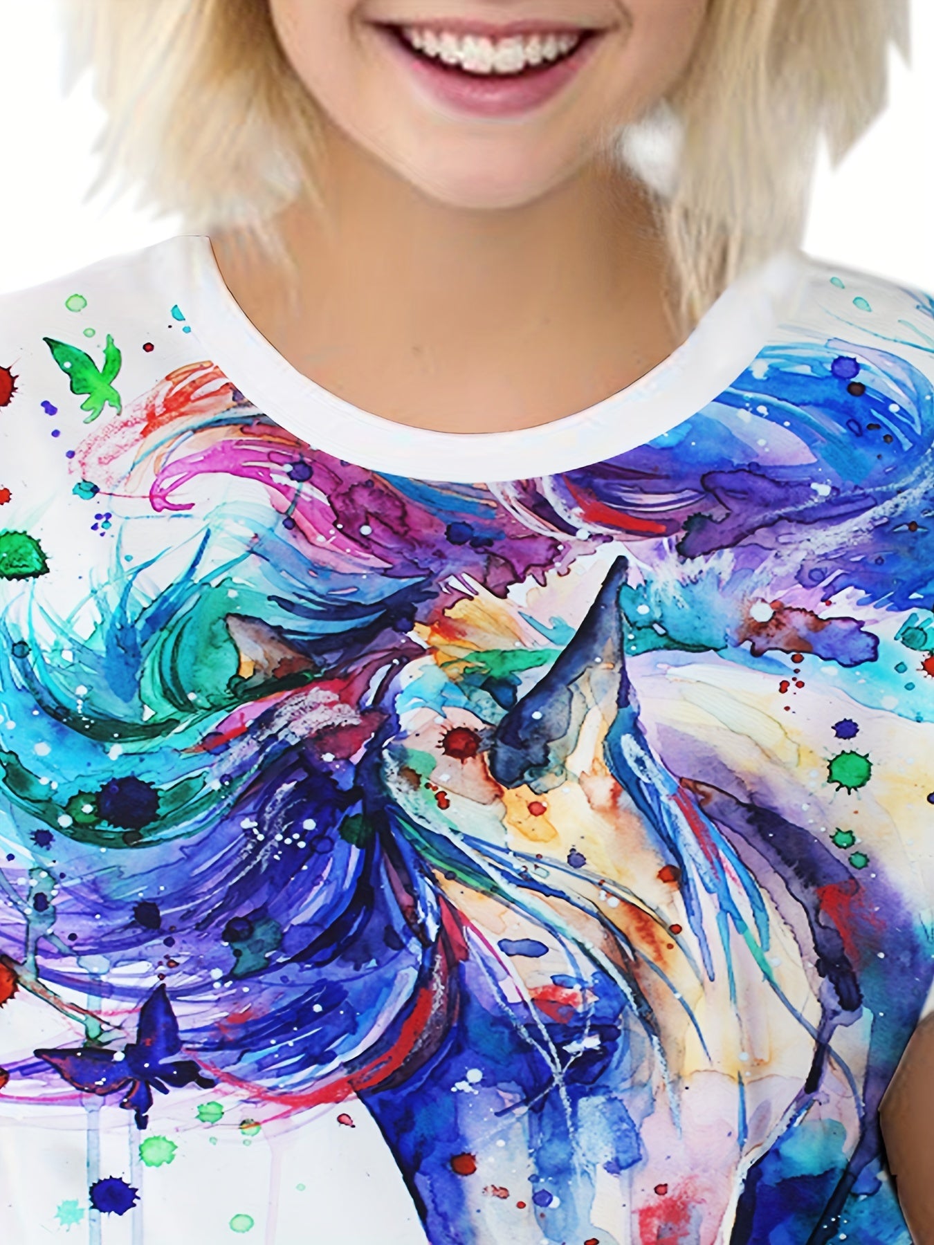 Tie Dye Horse Short Sleeve T-shirt Loose Fit Pullover For Kids
