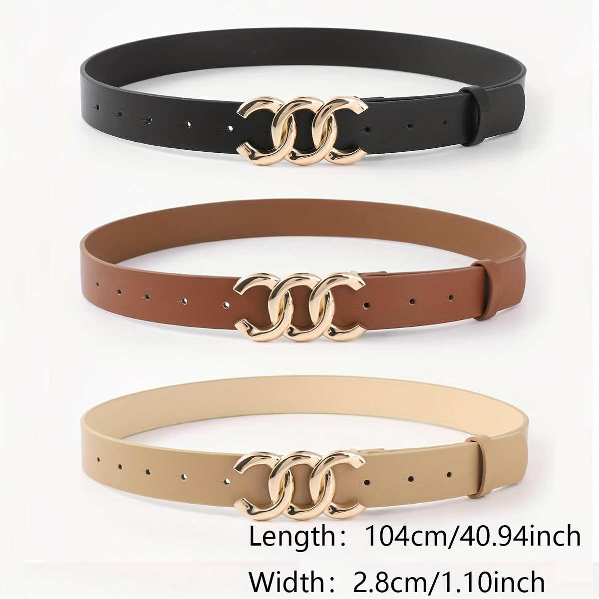 3pcs Men's C Letter Buckle Belt Classic PU Leather Retro Pants Decoration