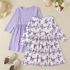 2pcs Girls Soft Rib Knit Long Sleeve Princess Dress