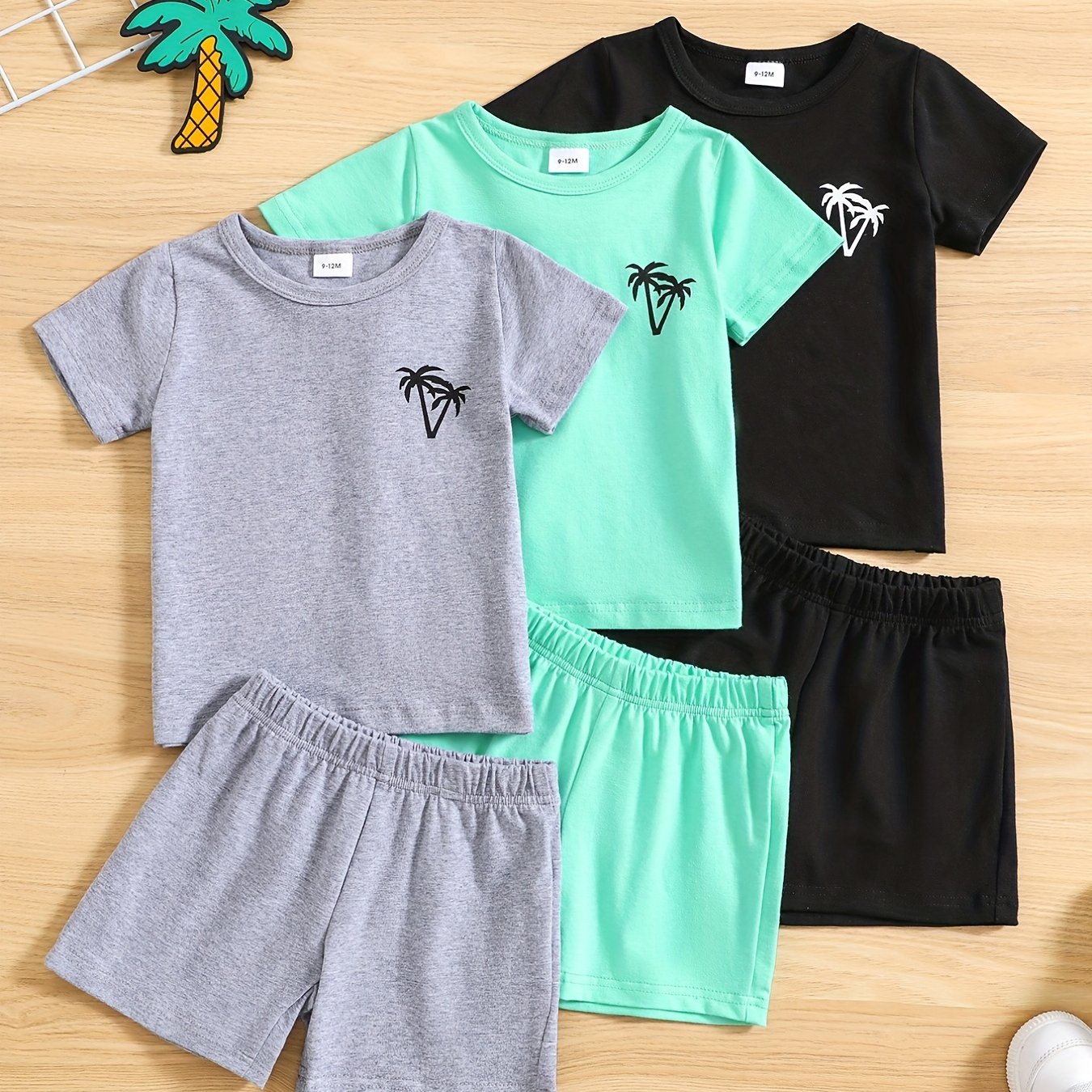 3-Piece Baby Boy's Coconut Tree Graphic T-shirt Shorts Set
